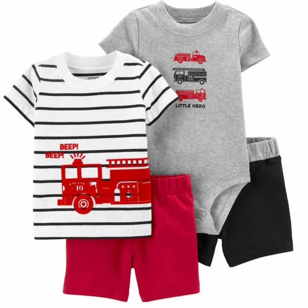 Carters Baby Boys Firetruck 4 Piece Summer Outfits Size 6 Months NEW